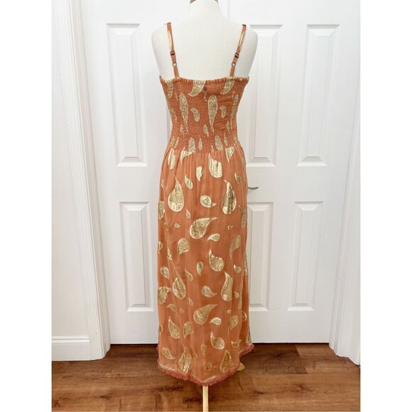 Z&L Europe Womens Mauve Pink Sophia Paisley Print Smocked Maxi Dress Size Medium - Picture 4 of 7